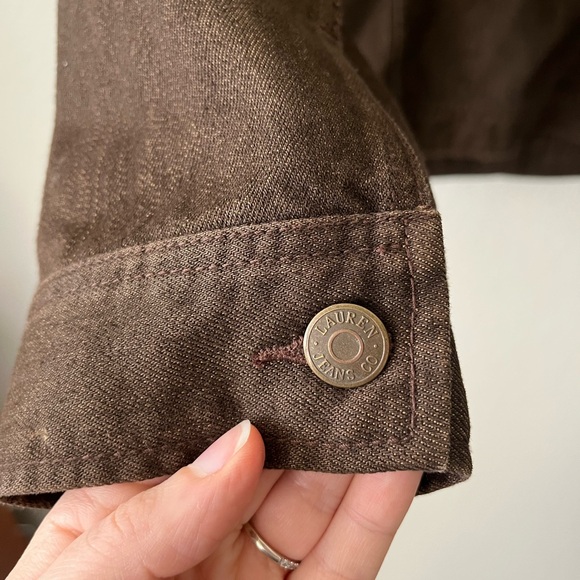 Lauren Ralph Jeans Co Brown Corduroy Collar Denim Jean Jacket Womens Size L - Picture 9 of 16